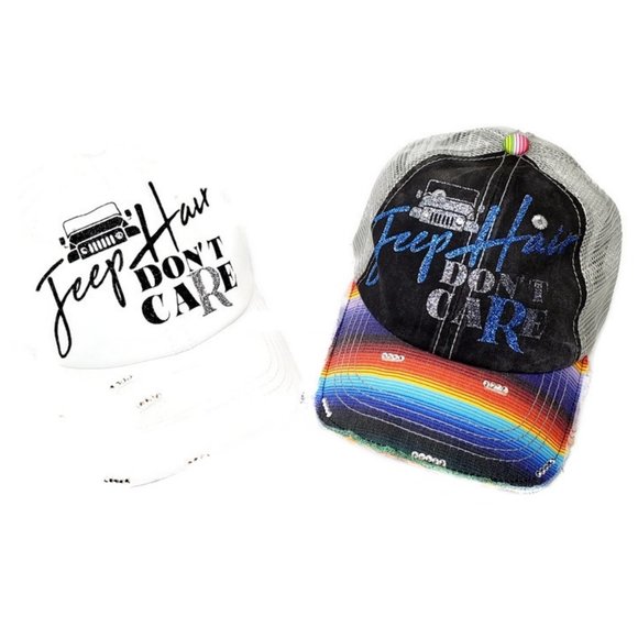 Jeep Hair Don't Care White Distressed Cap with Swarovski Crystals. - Picture 9 of 11